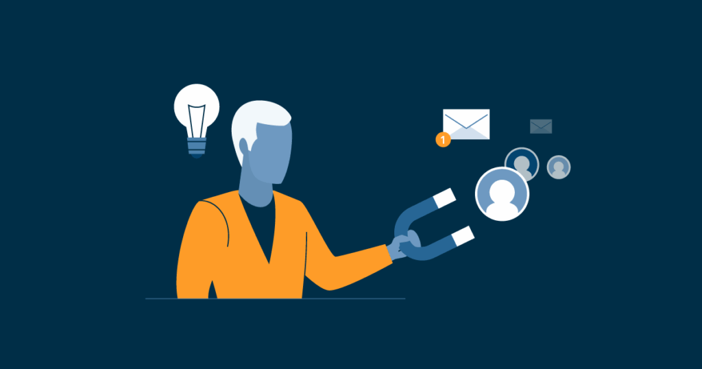 Grafik, Mensch mit Idee, zieht leads an, E-Mail Marketing