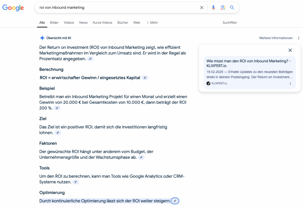 Screenshot Such mit AI Overviews 