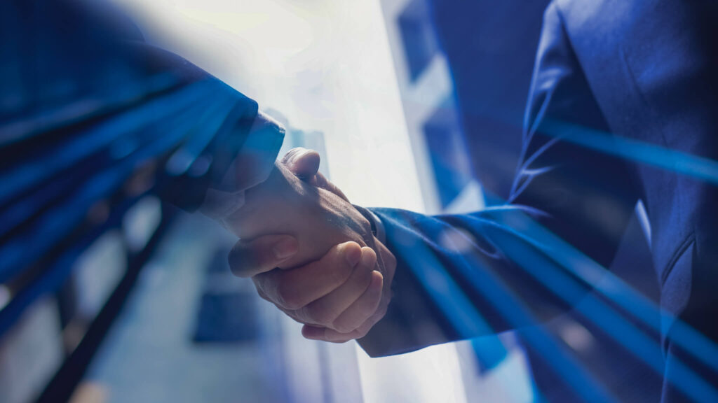 Businessmen making handshake with partner, greeting, dealing, merger and acquisition, business joint venture concept, for business, finance and investment background, teamwork and successful business